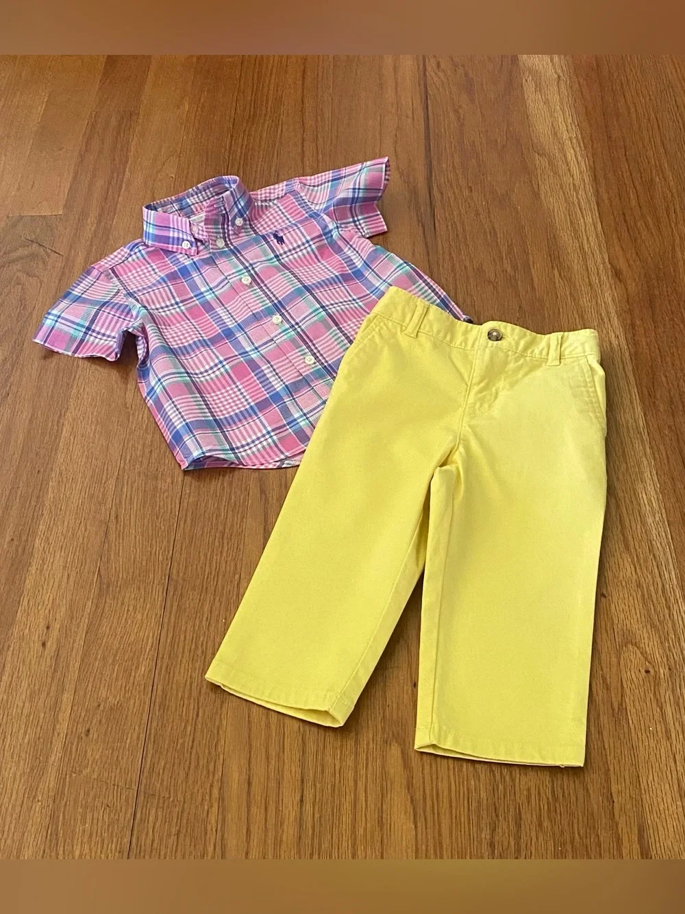 Ralph Lauren Squared Plaid Button-Down Shirt with Twill Straight Pants Set